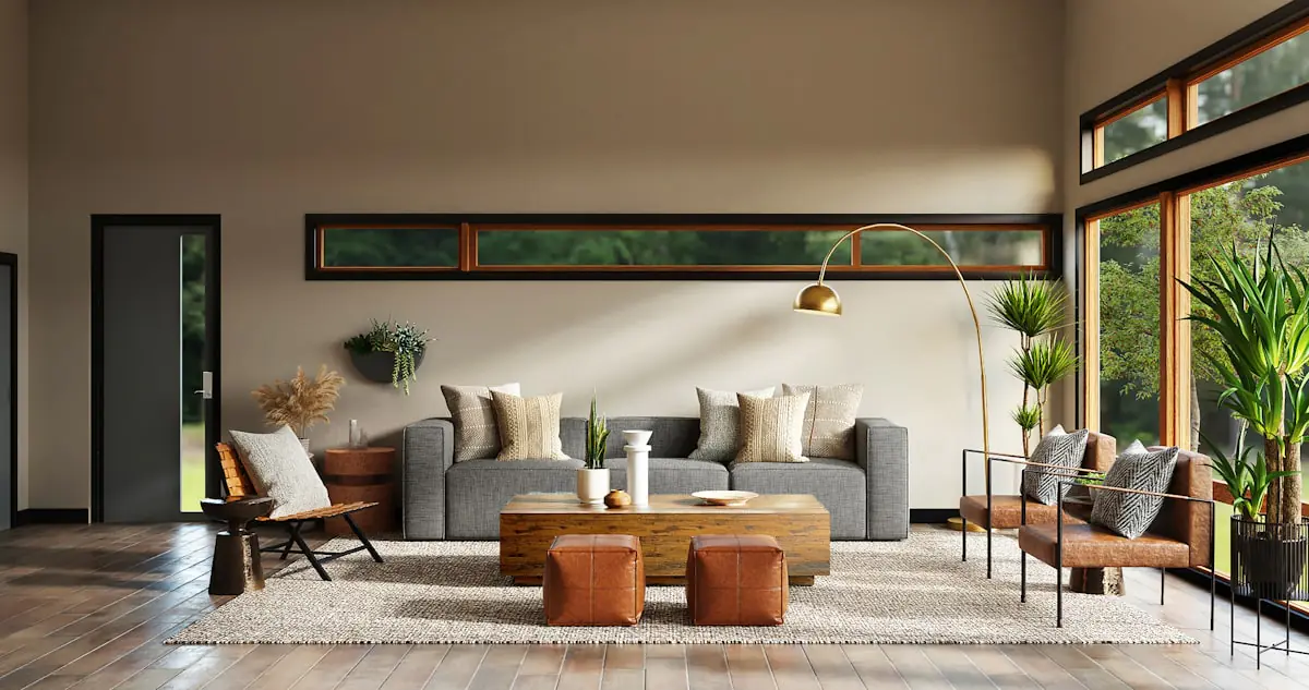Large area rug with a finished edge in a living room