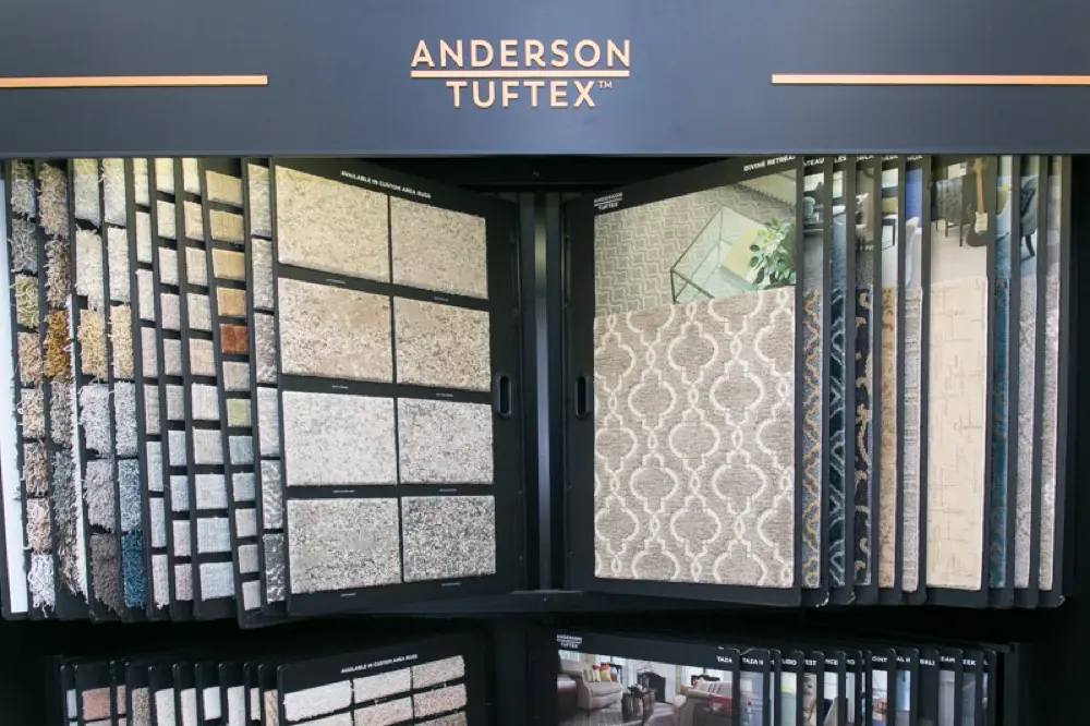Carpet samples in a range of fibers, textures, and colors