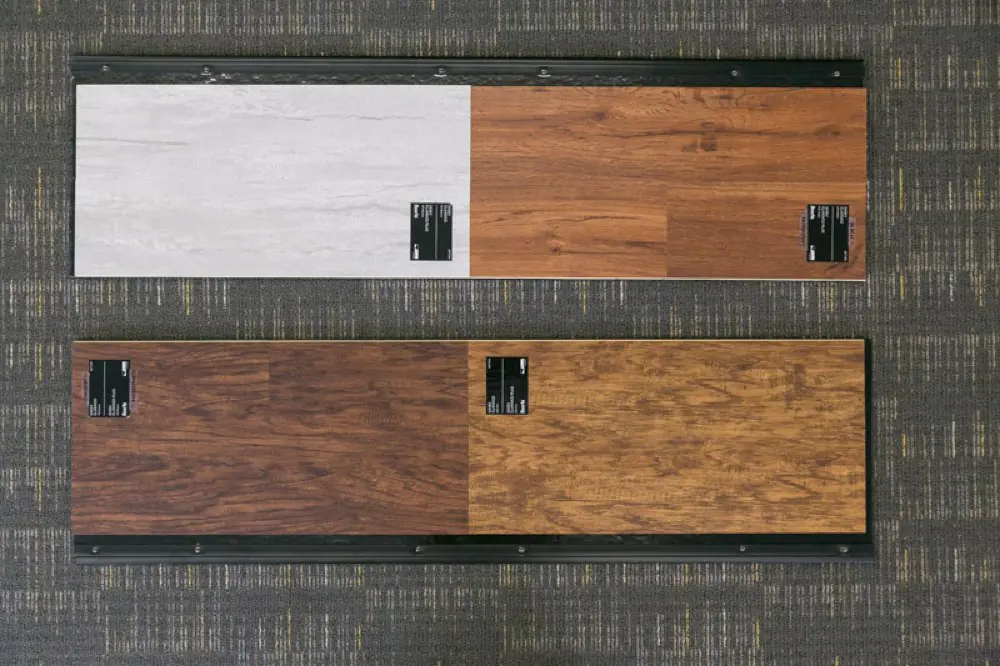 Carpet styles and samples on the Remnant City showroom floor